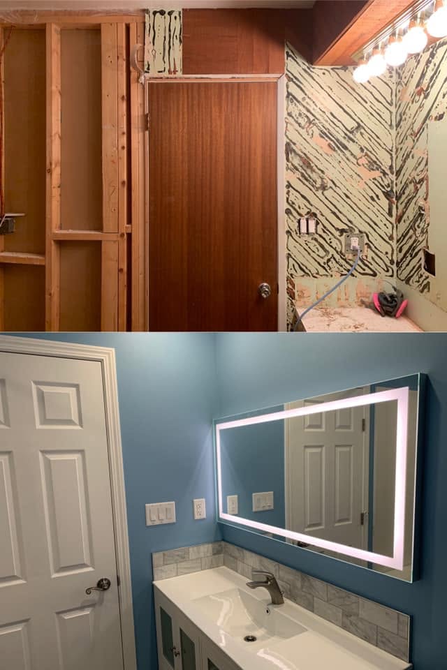 Backlit mirror vanity before and after